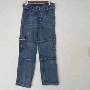 Red Bottoms High Waisted Cargo Jeans Medium Wash Blue Size 7/28